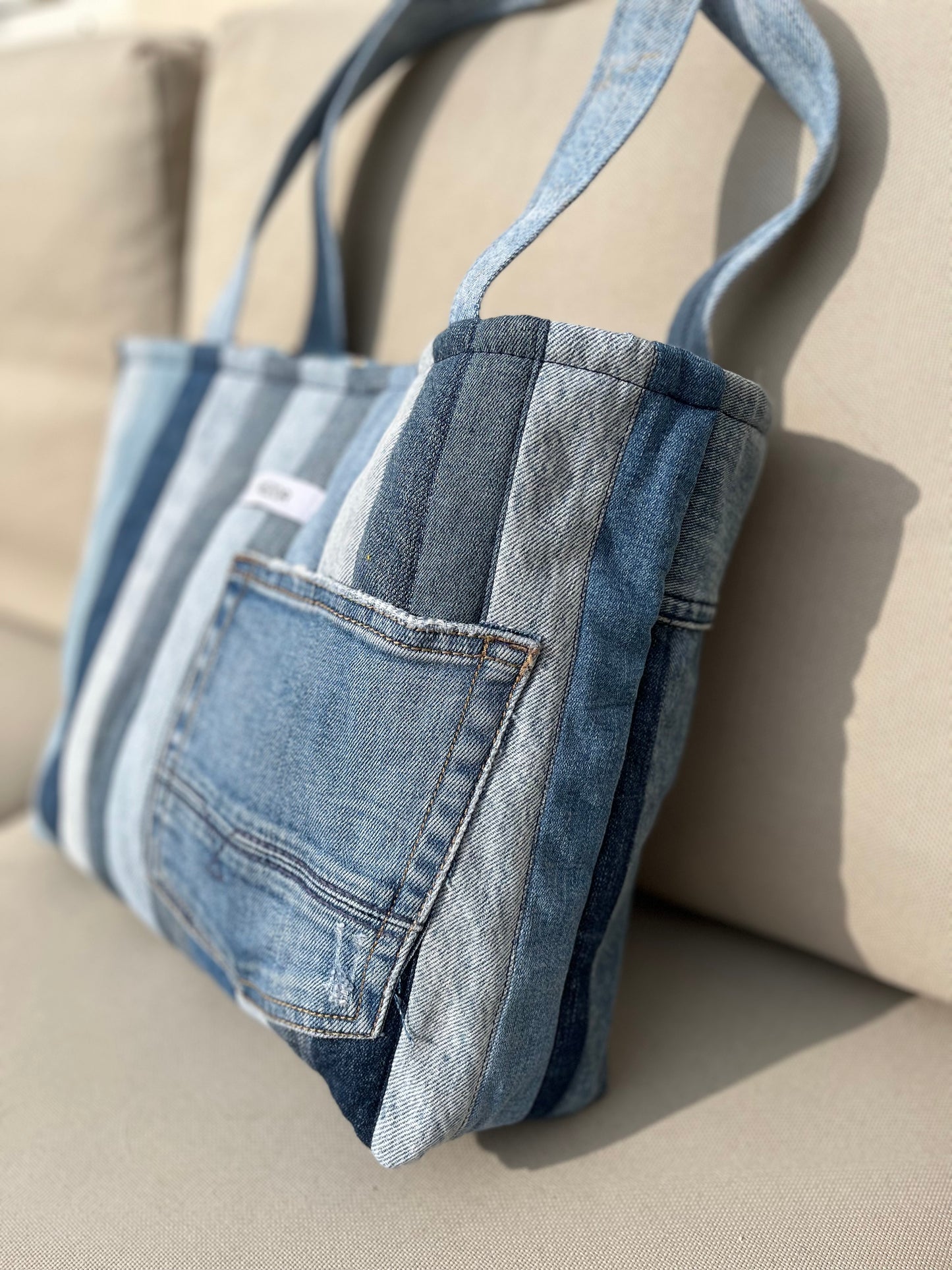 Sac cabas en jean patchwork Trézor