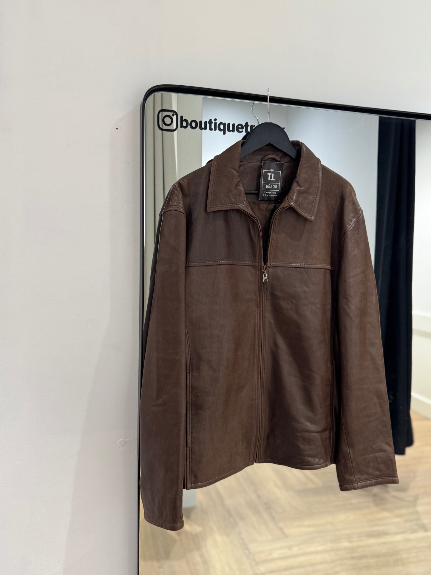 Veste en cuir marron XL