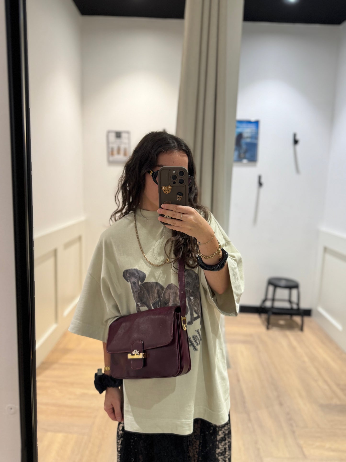 Sac vintage en cuir bordeaux