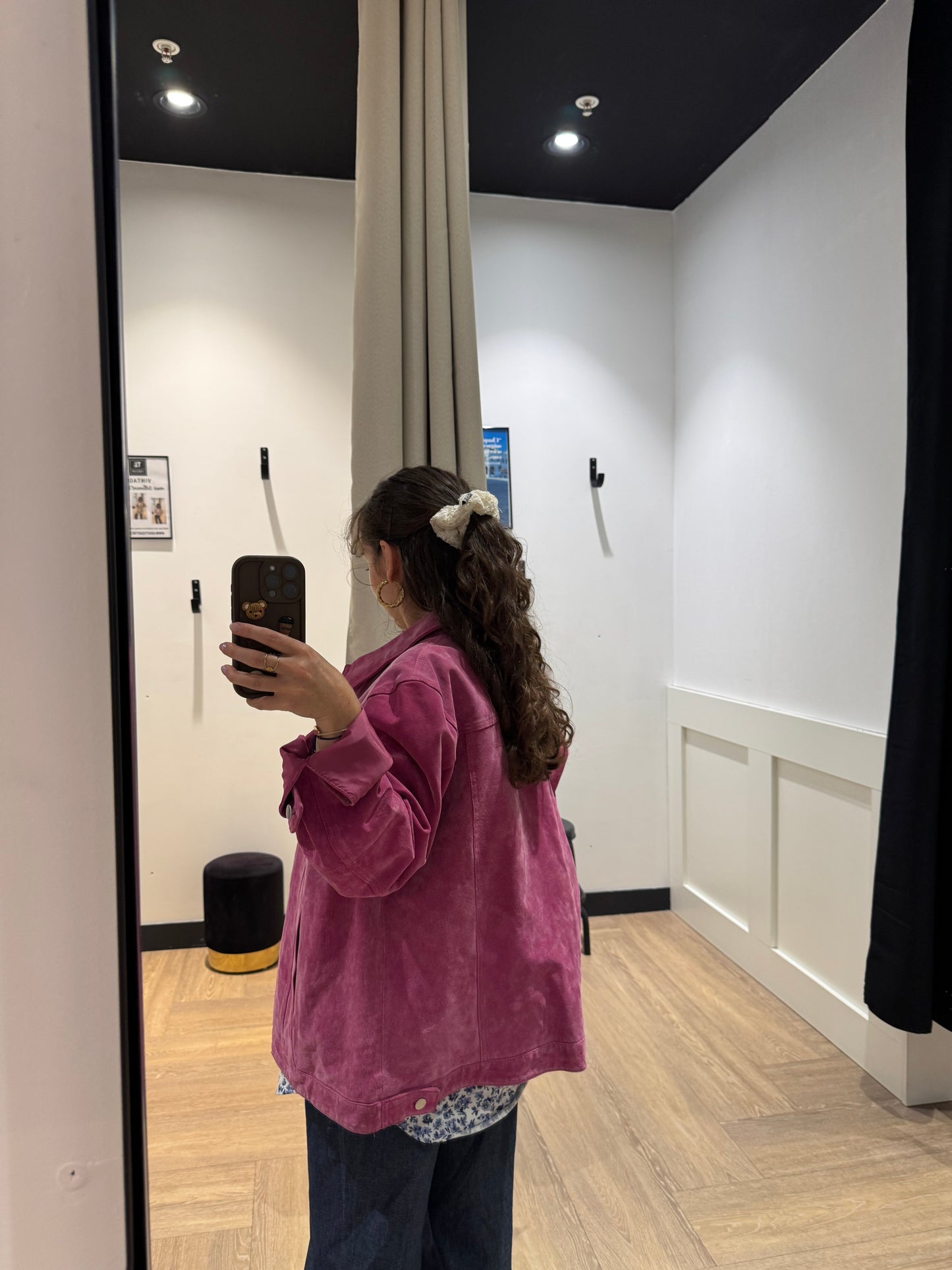 Veste en croûte de cuir rose XL