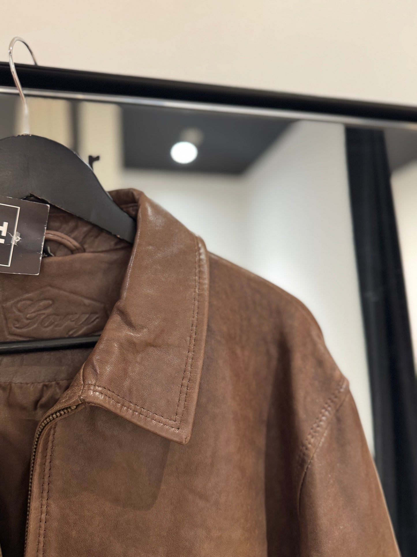 Veste en cuir marron XL