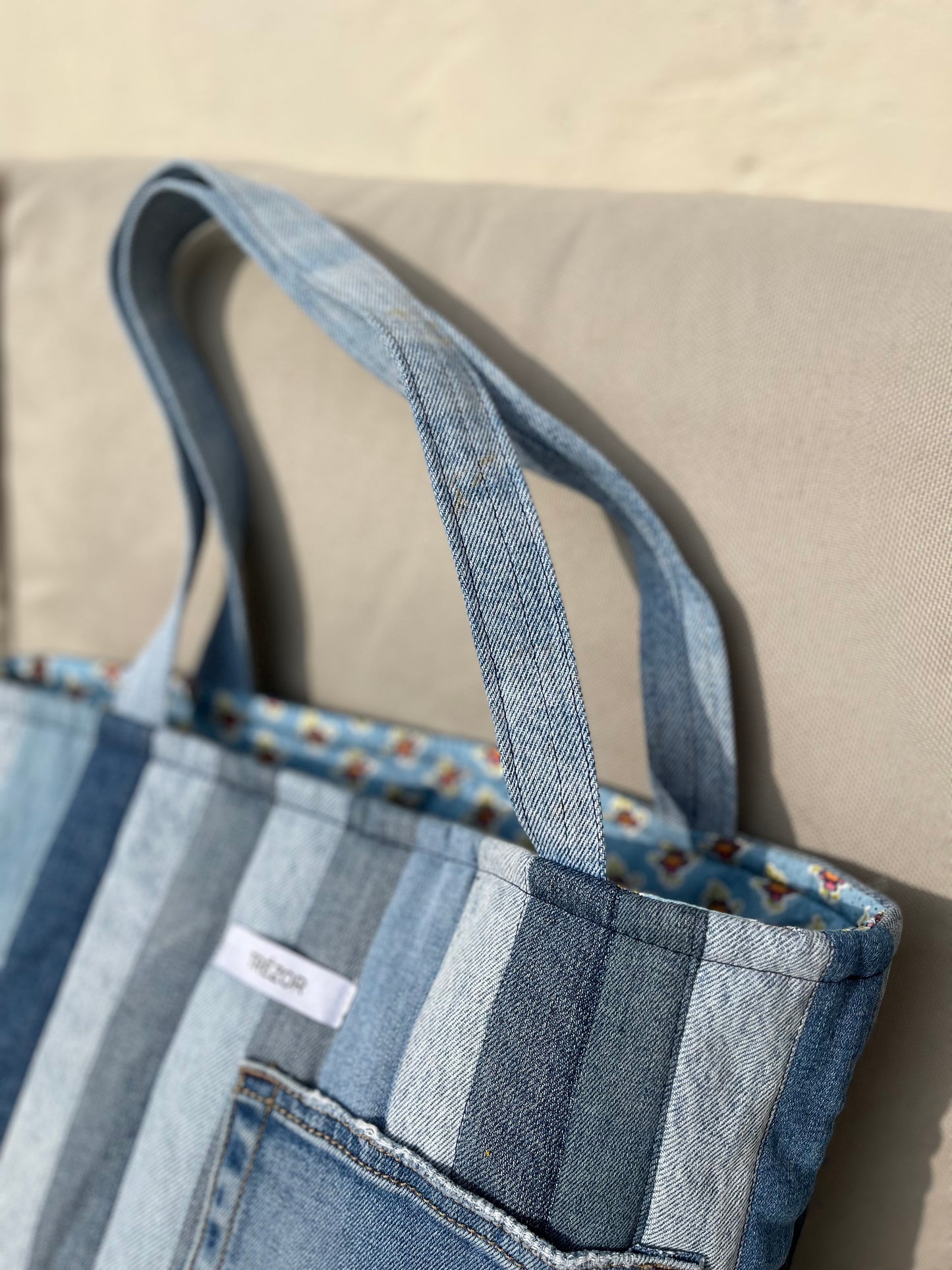 Sac cabas en jean patchwork Trézor