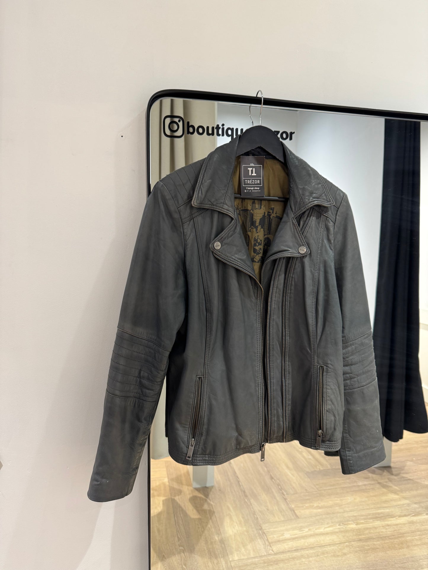 Perfecto en cuir gris Aim L