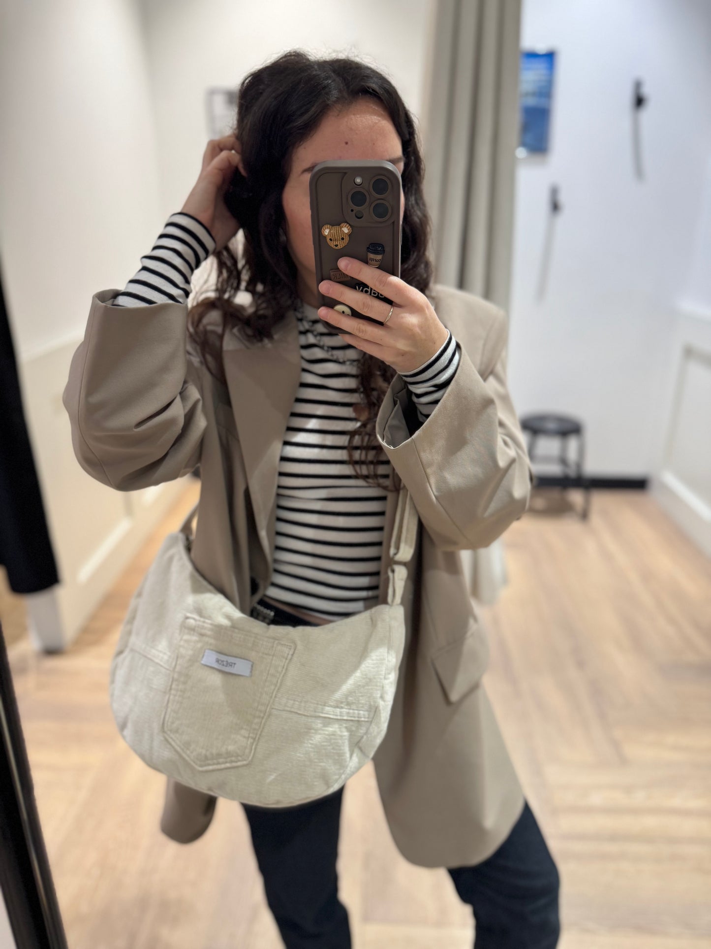 Sac upcyclé en velours beige