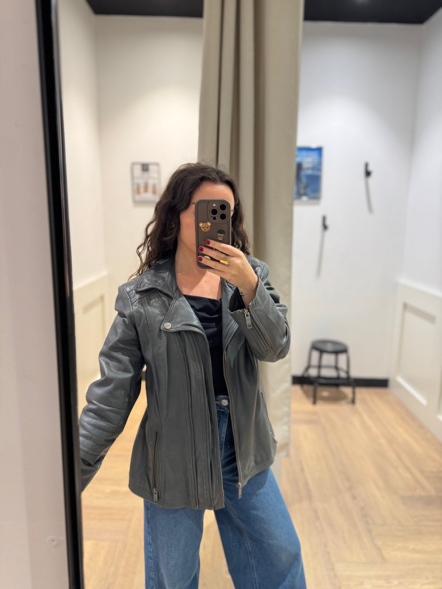 Perfecto en cuir gris Aim L