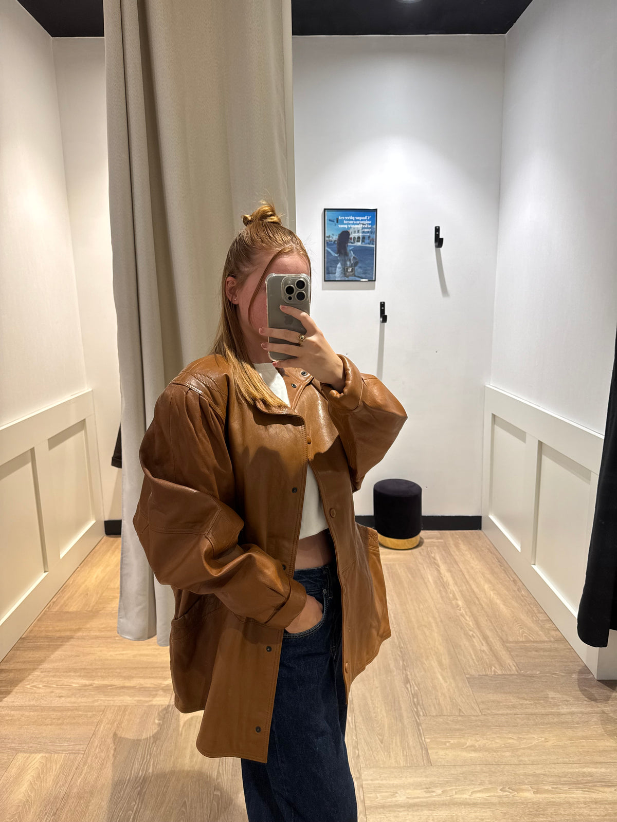 Veste en cuir vintage XL