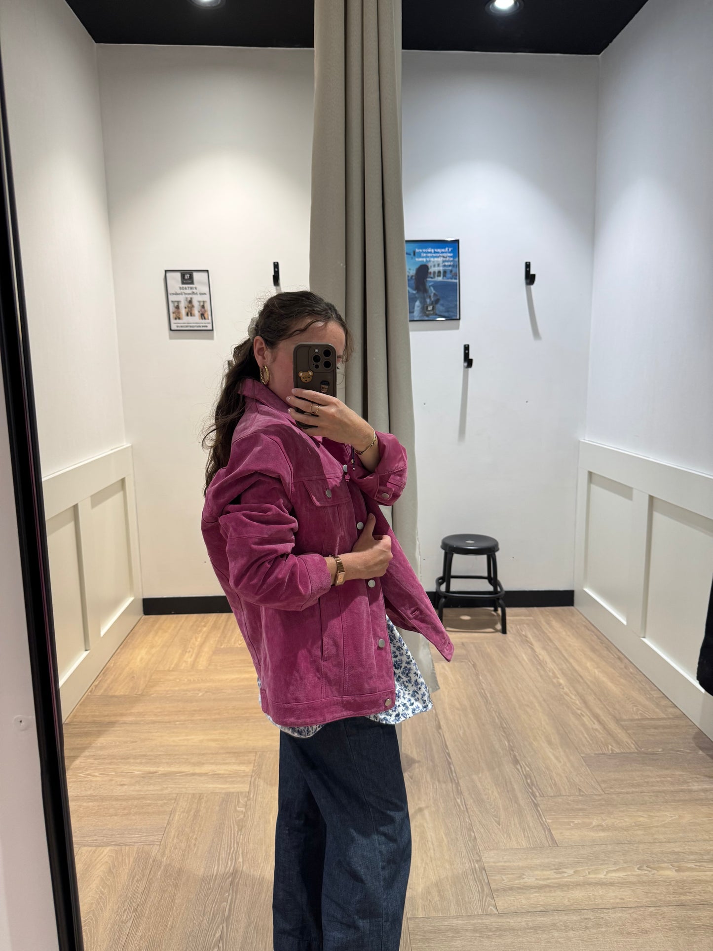 Veste en croûte de cuir rose XL