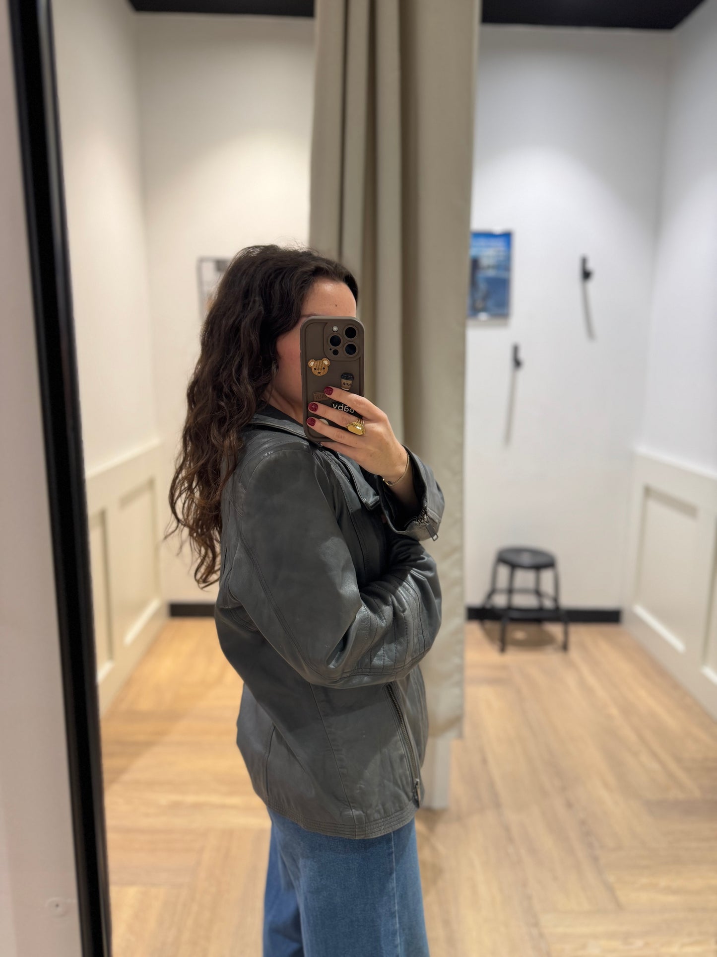 Perfecto en cuir gris Aim L