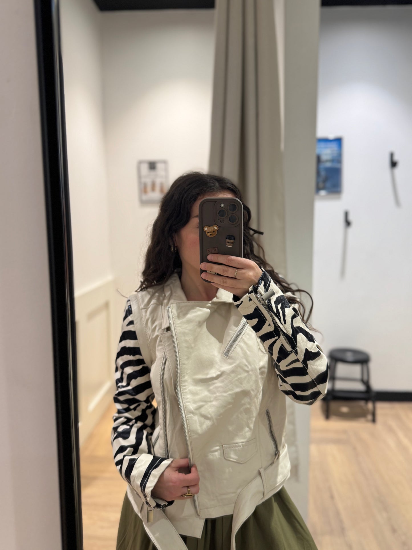 Veste en cuir à motifs zèbre S
