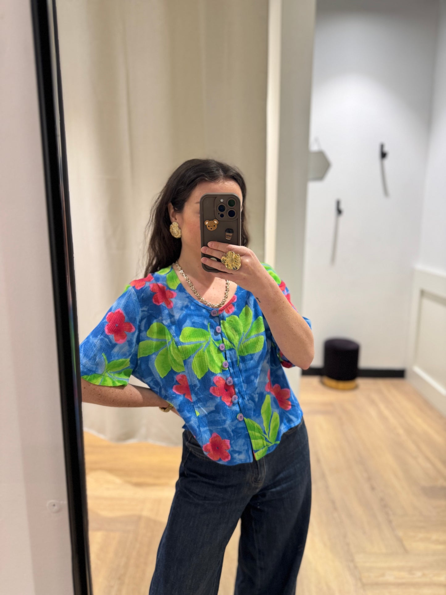 Blouse courte à fleurs M