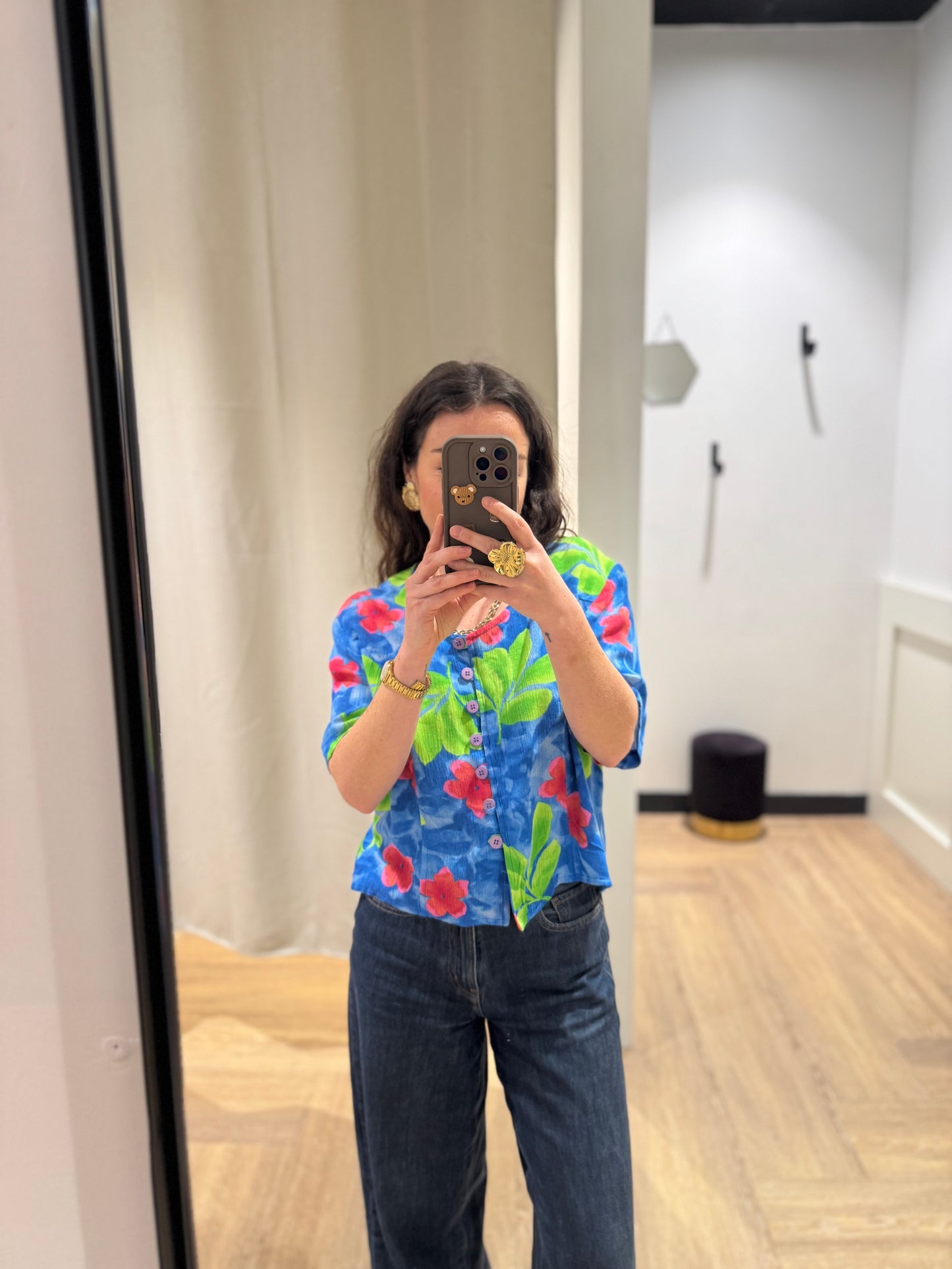 Blouse courte à fleurs M
