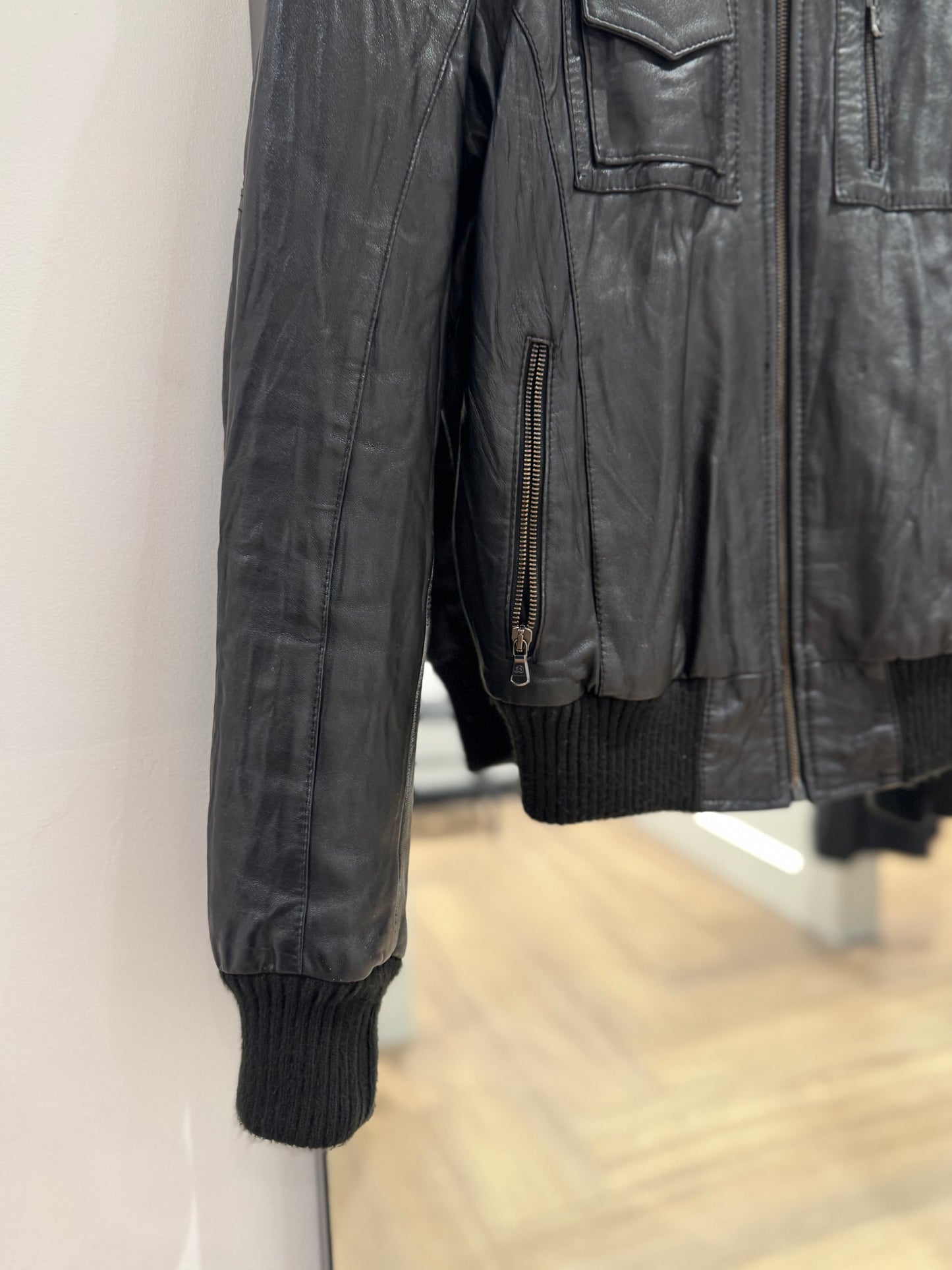 Veste bomber en cuir noir M