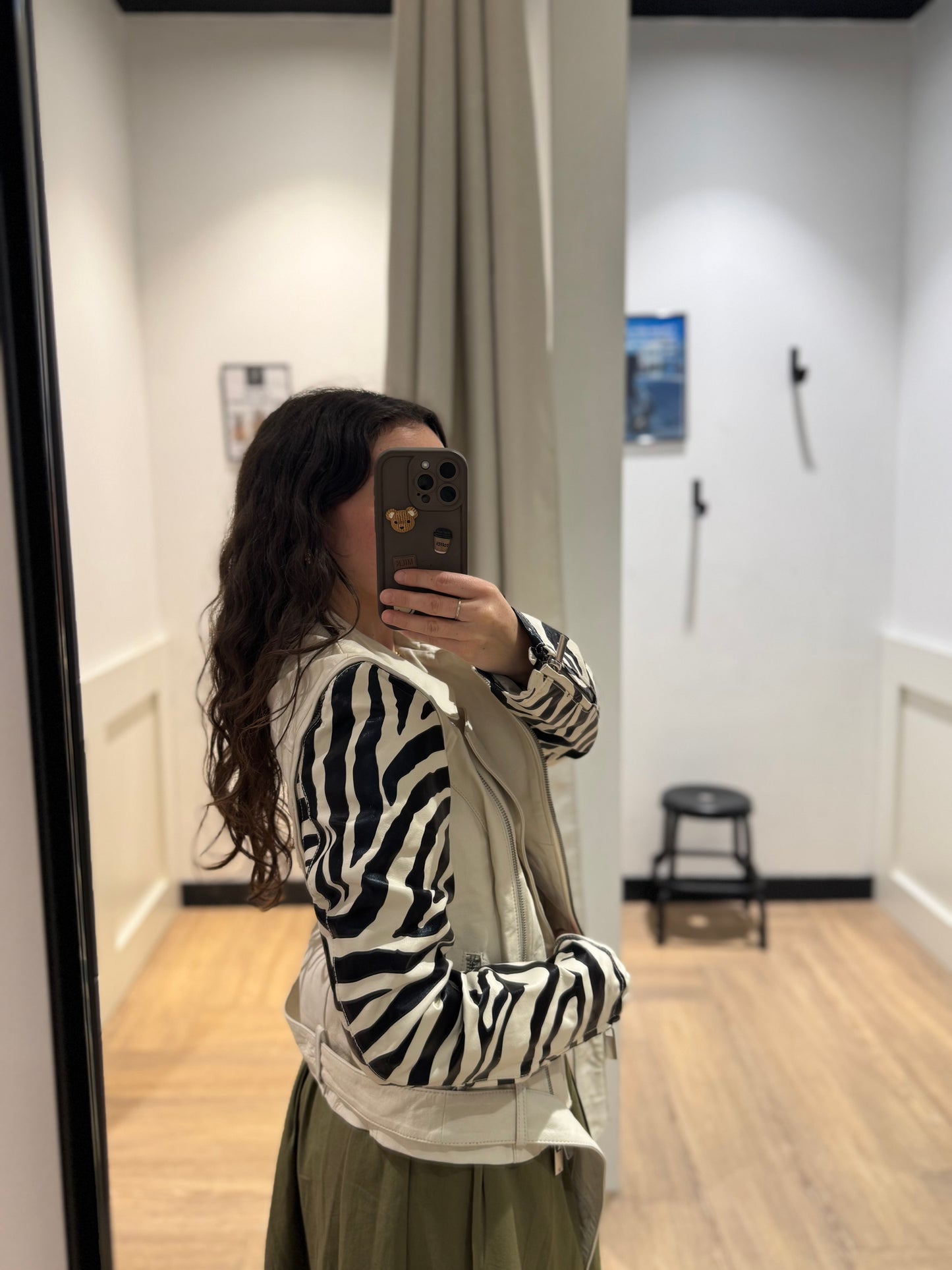 Veste en cuir à motifs zèbre S