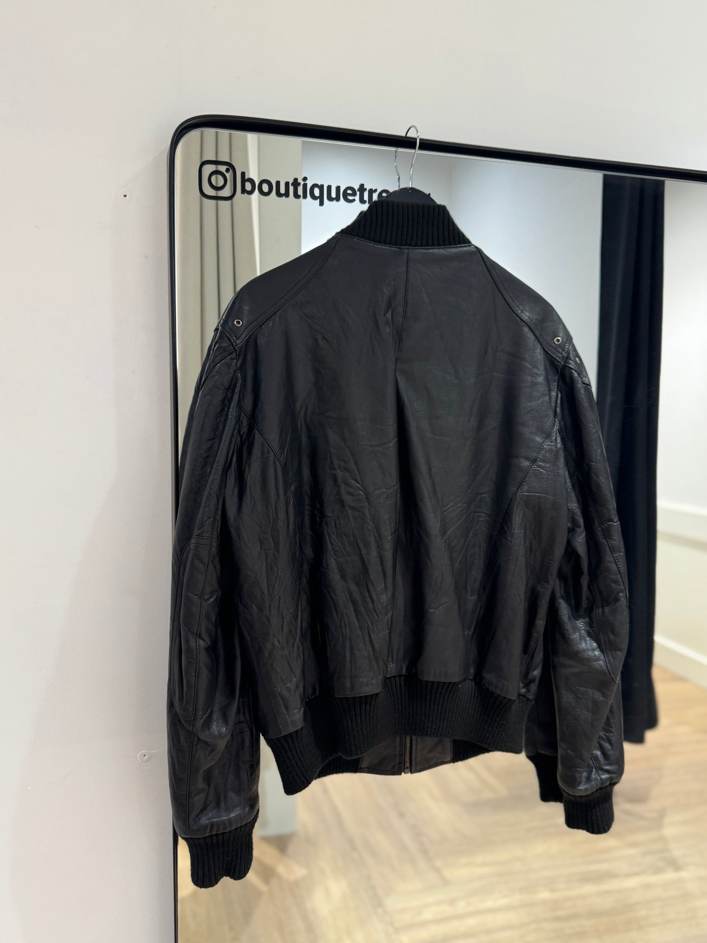 Veste bomber en cuir noir M