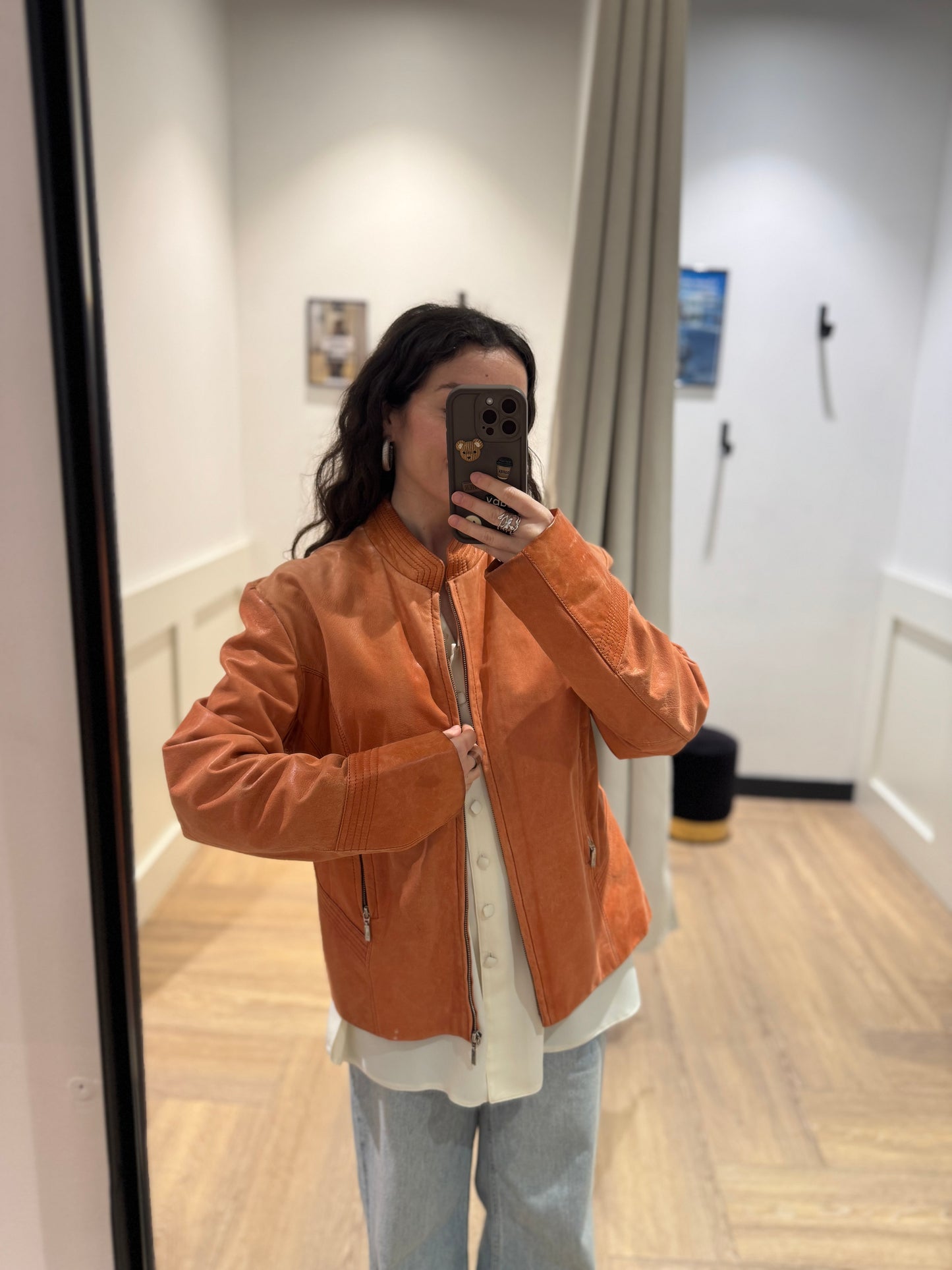 Veste en cuir orange XL