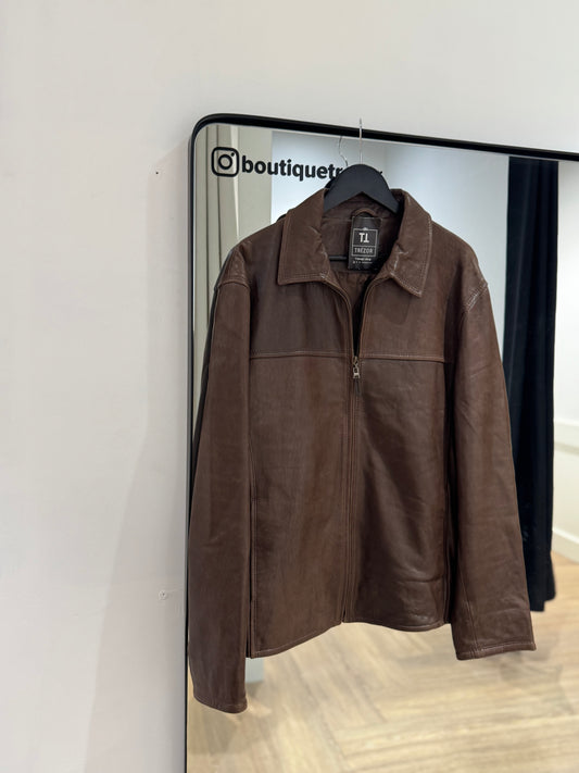 Veste en cuir marron XL