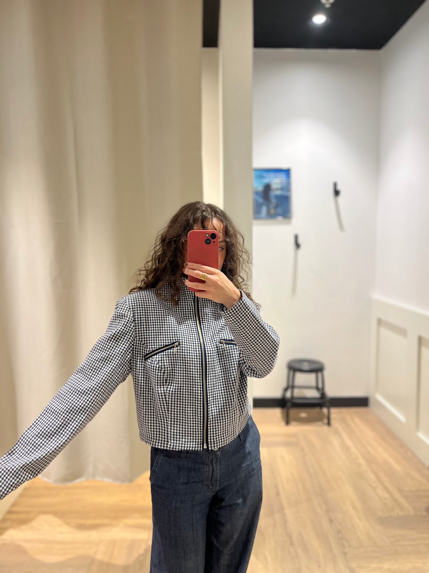 Veste courte à carreaux M