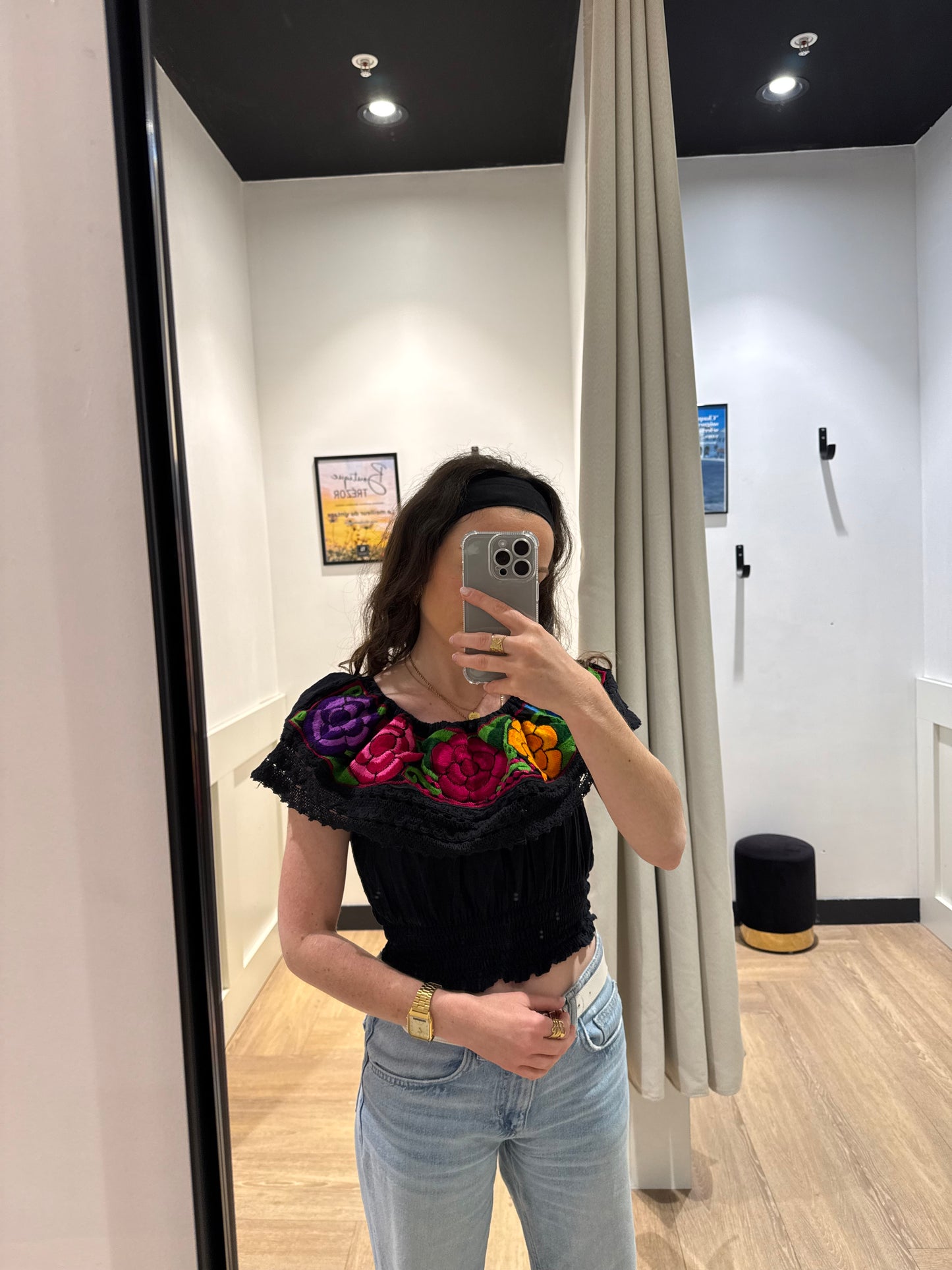 Top à fleurs brodées XS
