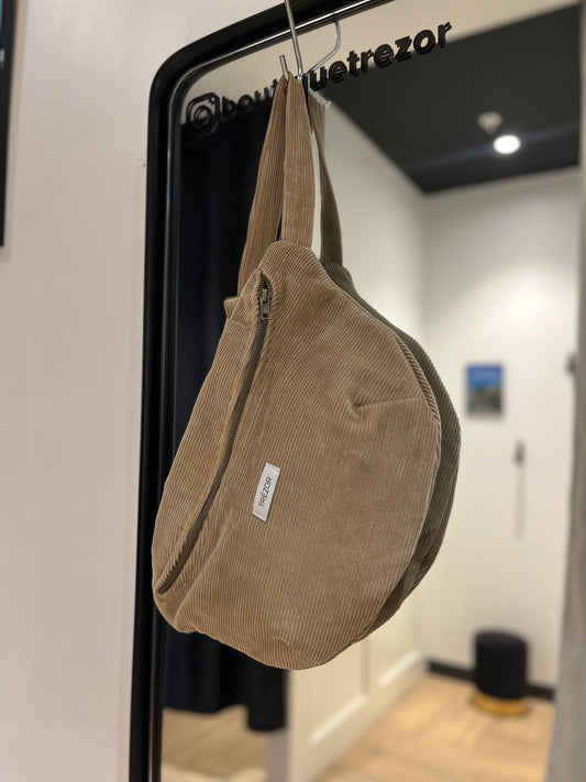 Sac banane en velours côtelé beige