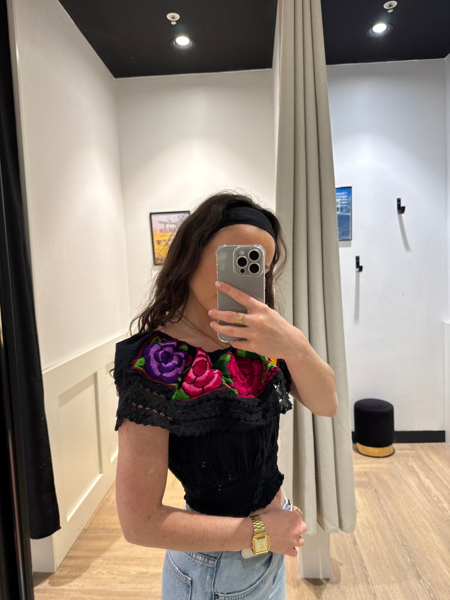 Top à fleurs brodées XS