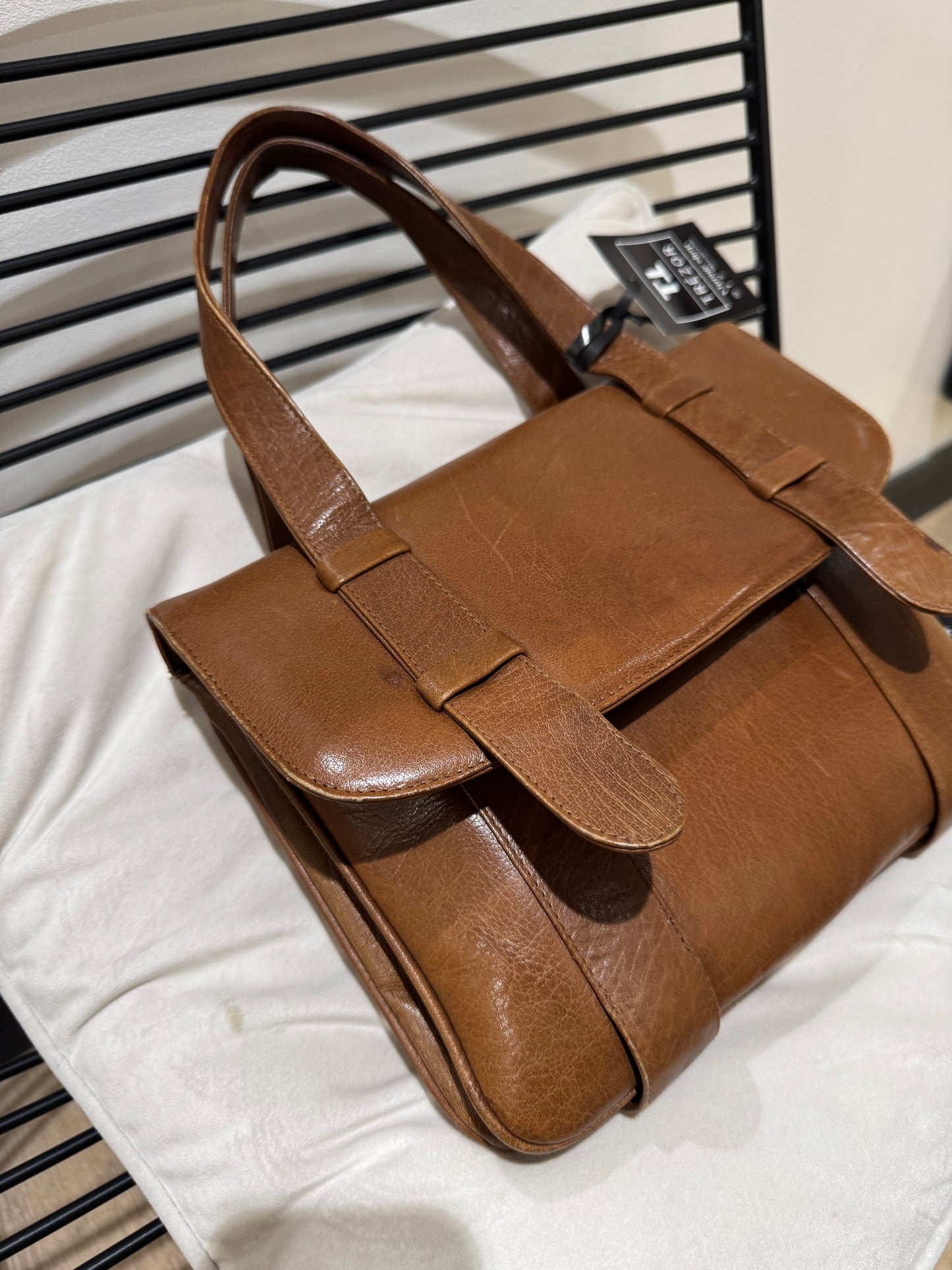 Sac à main vintage en cuir camel