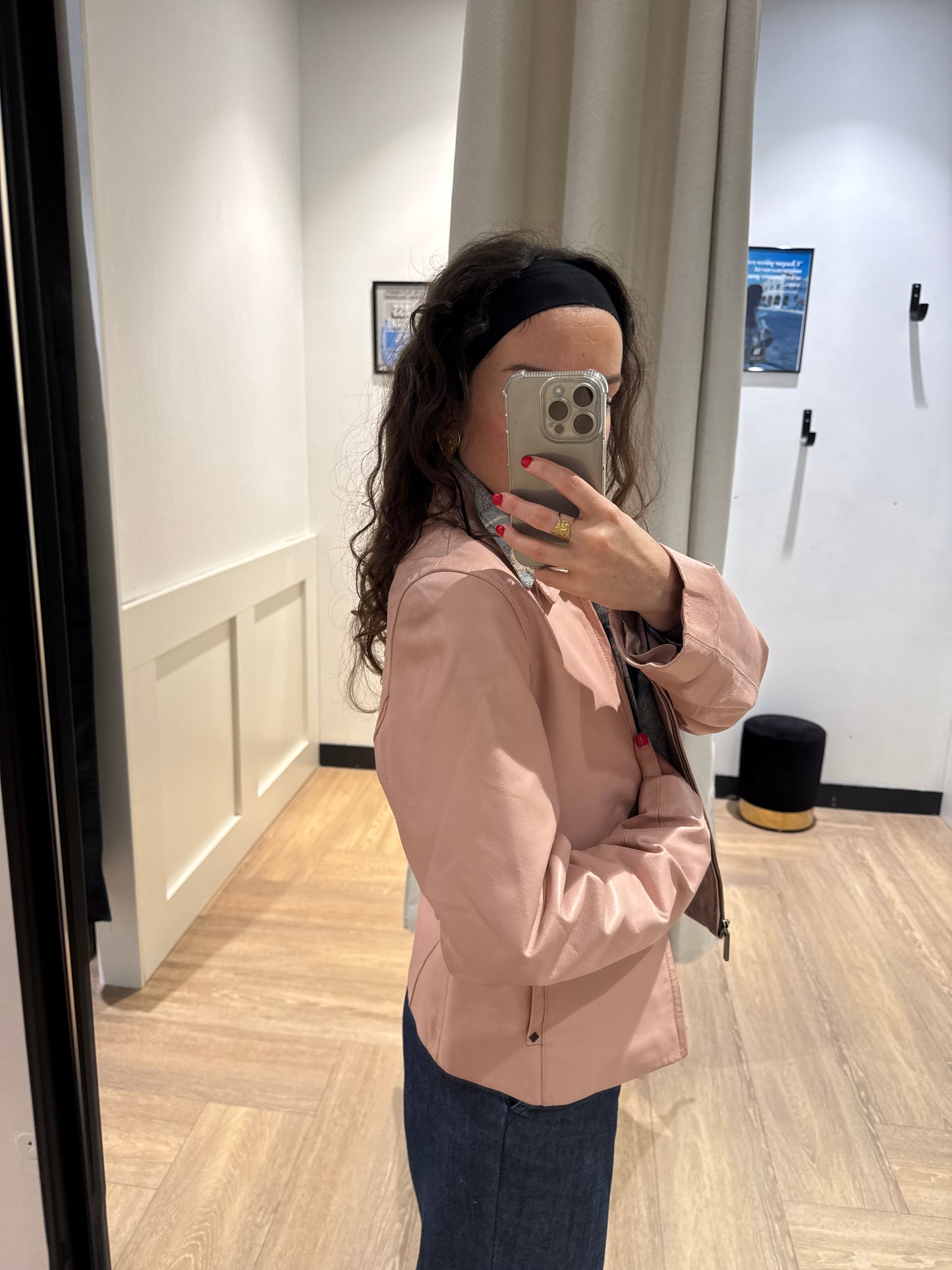 Veste en cuir vintage rose S