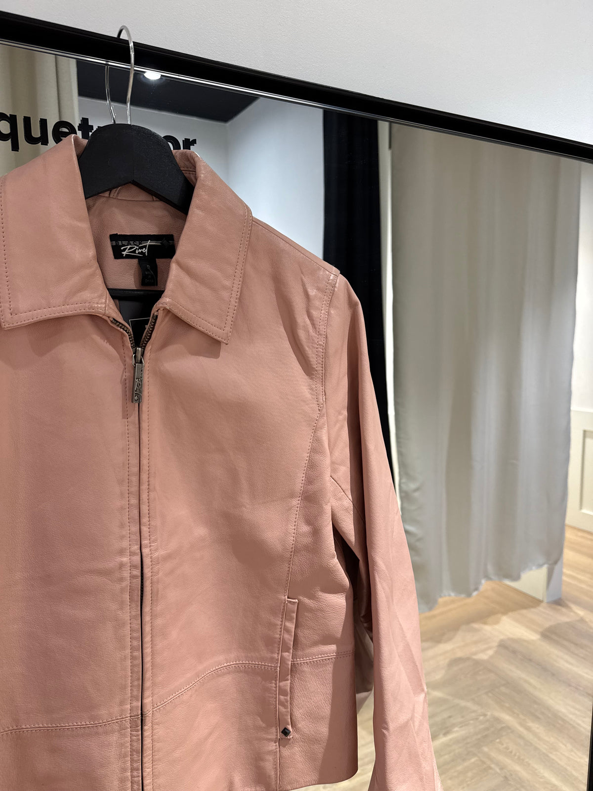 Veste en cuir vintage rose S