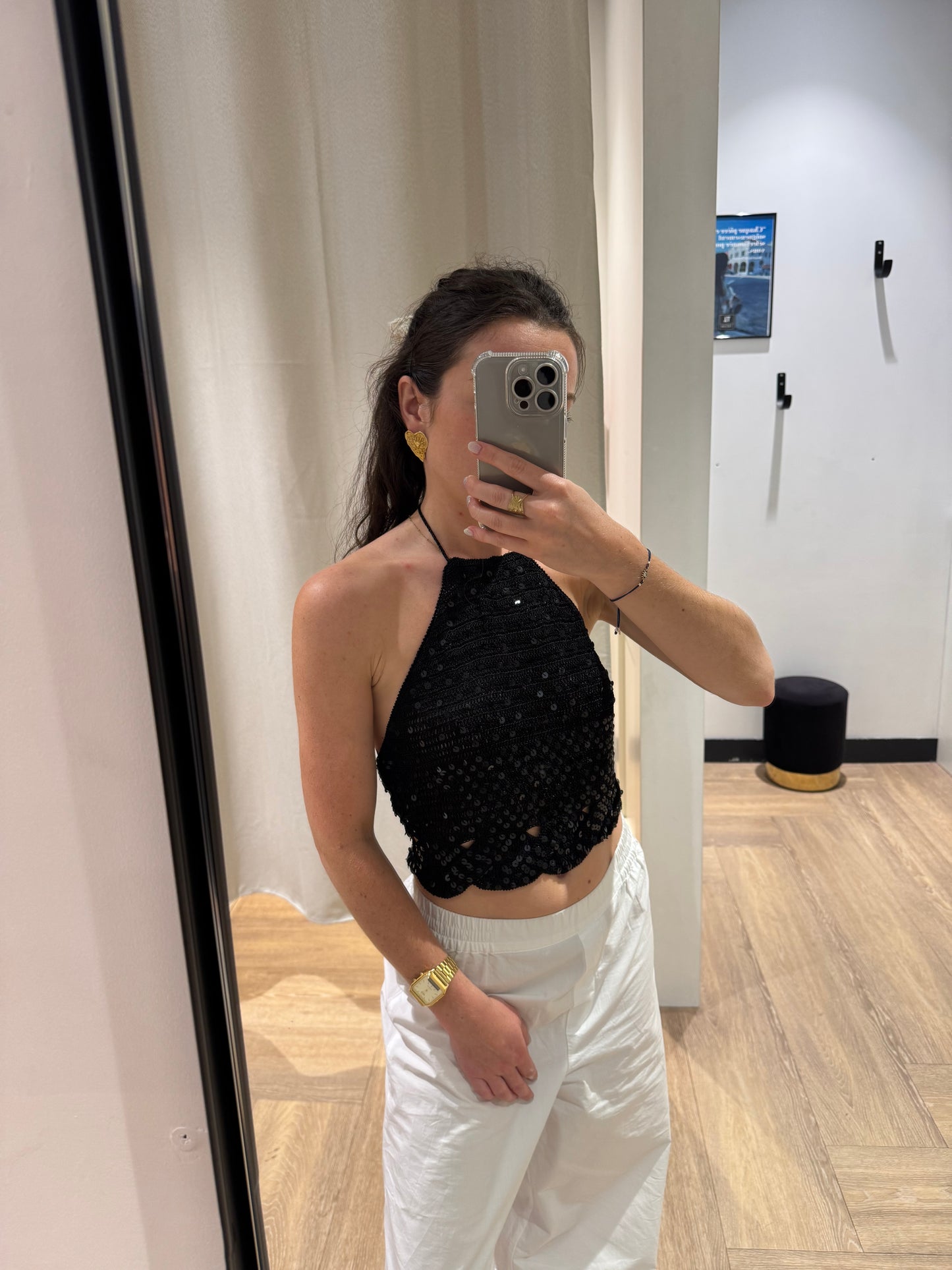 Top à sequins noirs S
