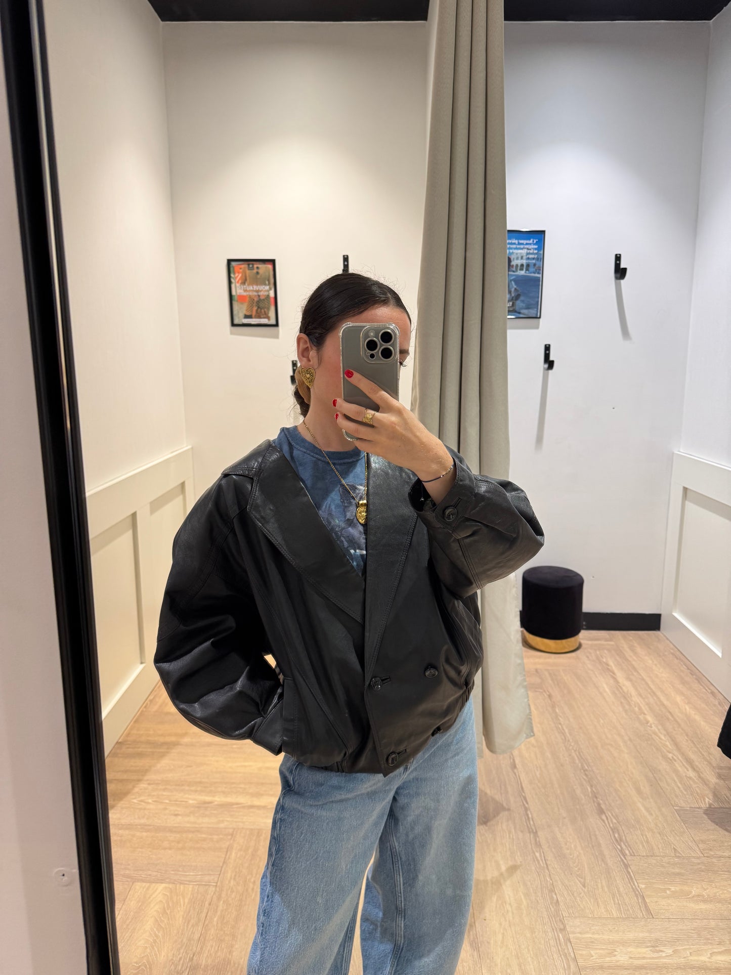Veste bomber en cuir vintage M