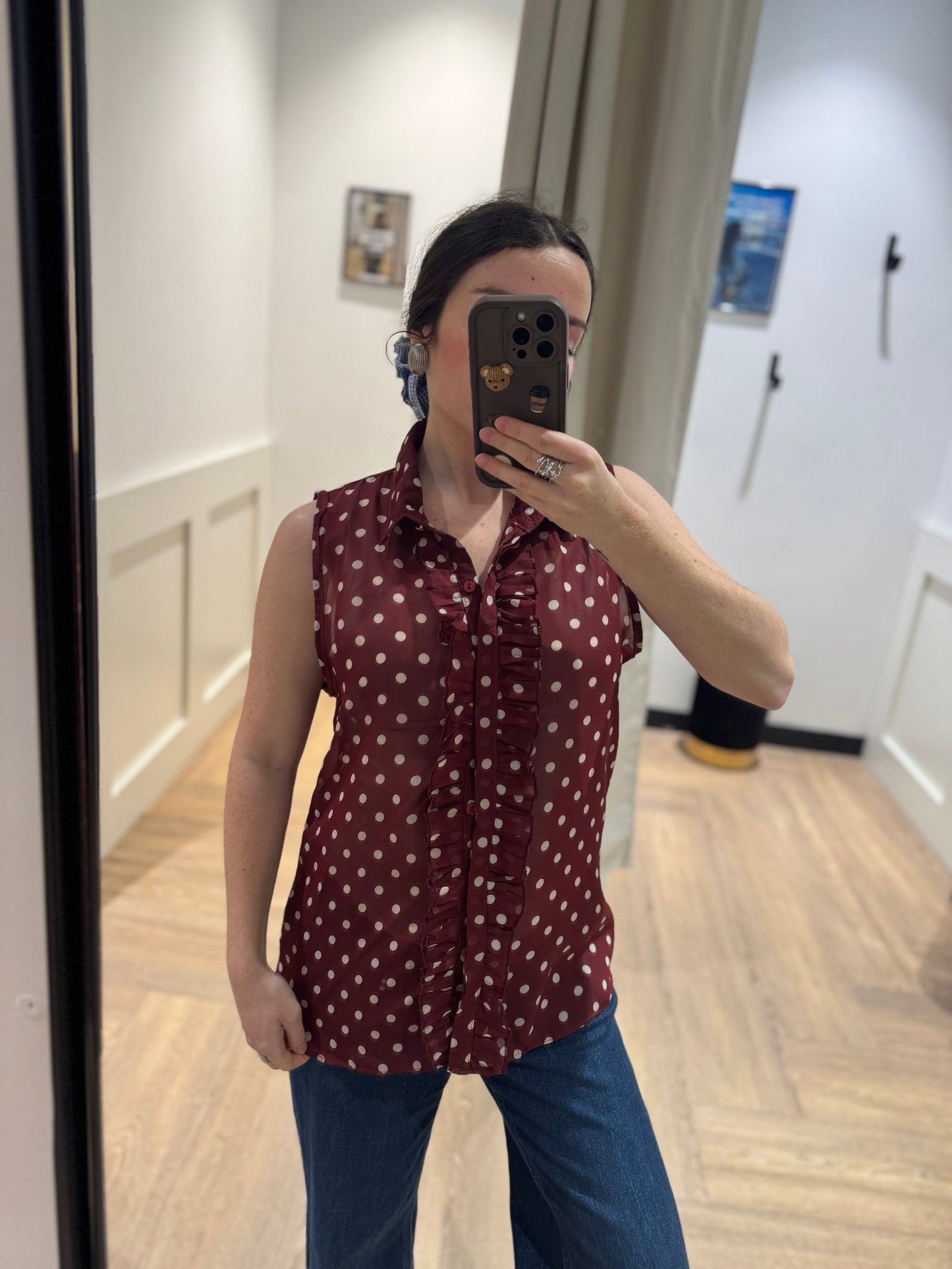 Blouse à pois et volants S/M