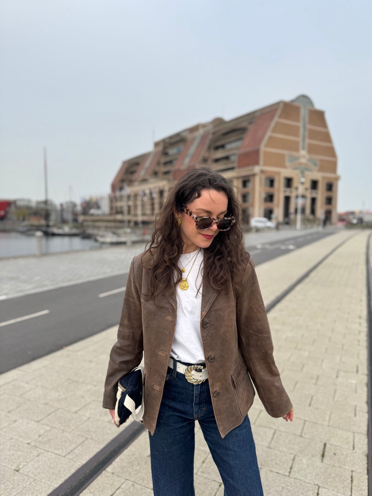 Veste en cuir vintage marron S