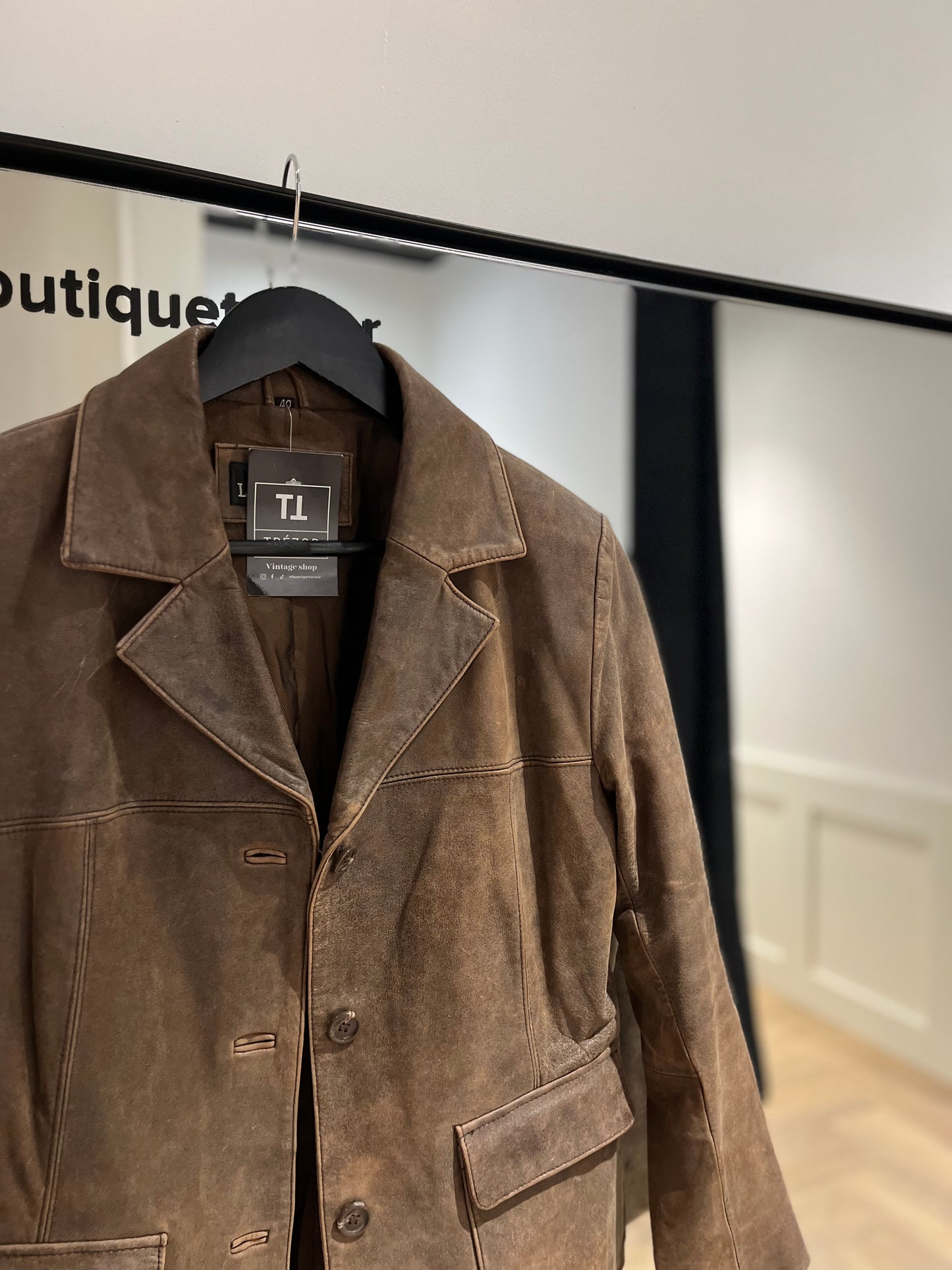 Veste en cuir vintage marron S