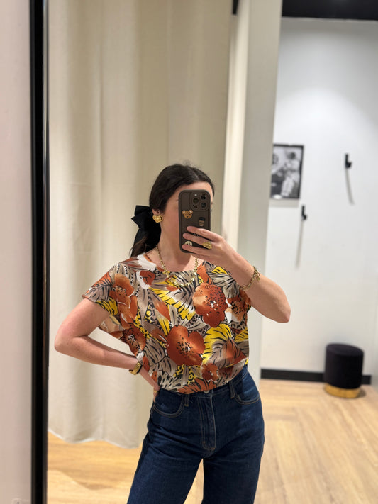 Top vintage à motifs fleurs L