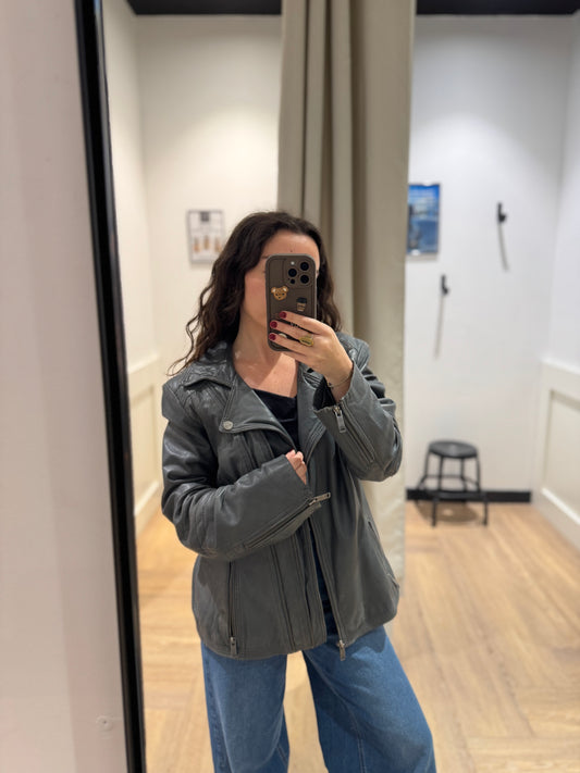 Perfecto en cuir gris Aim L