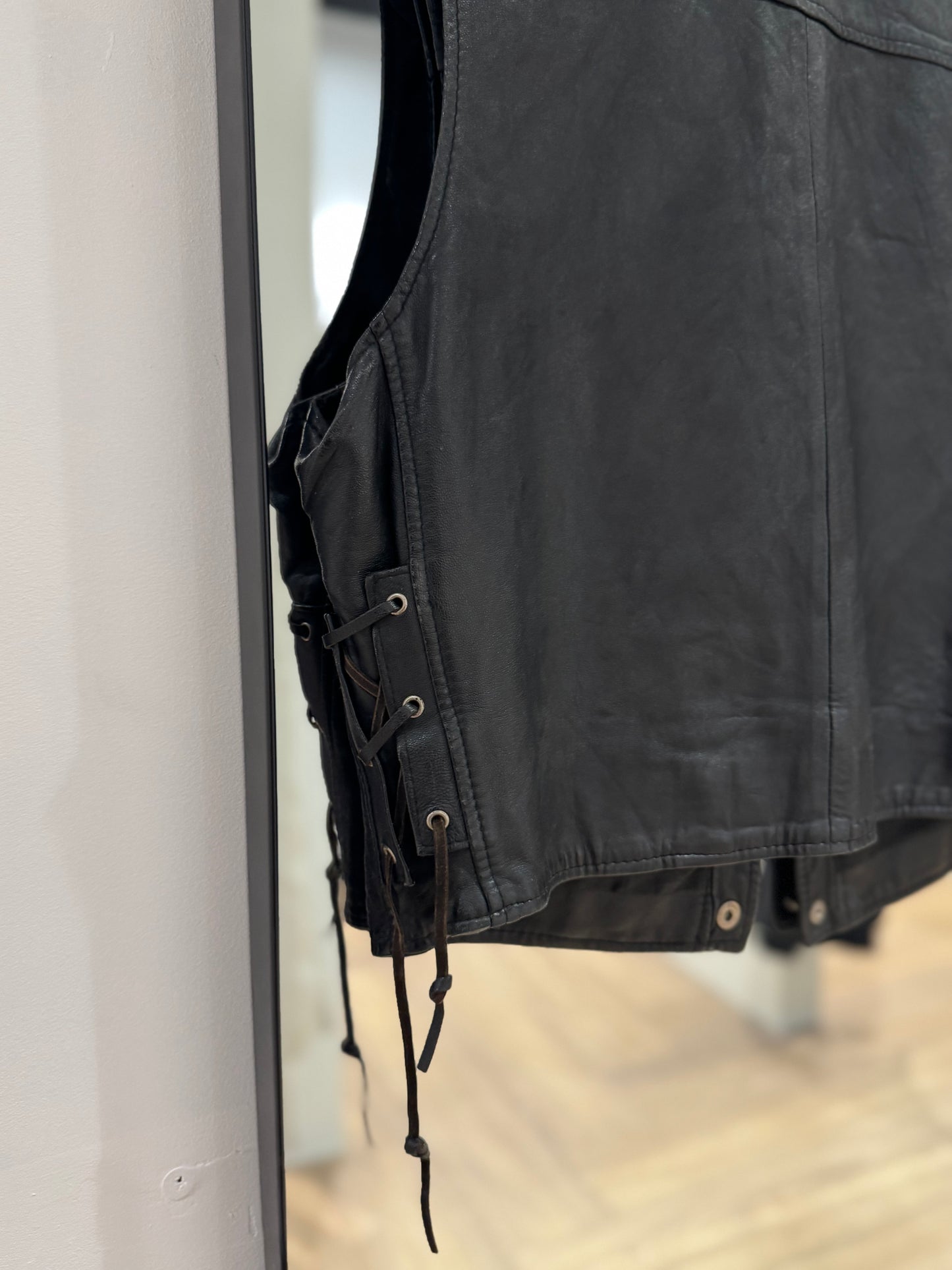 Gilet sans manches en cuir noir M