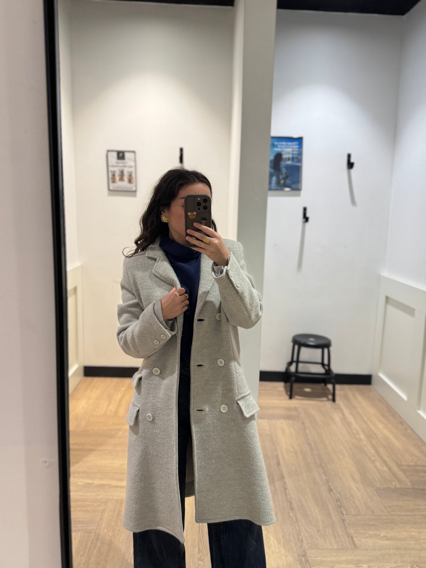 Manteau caban gris clair S