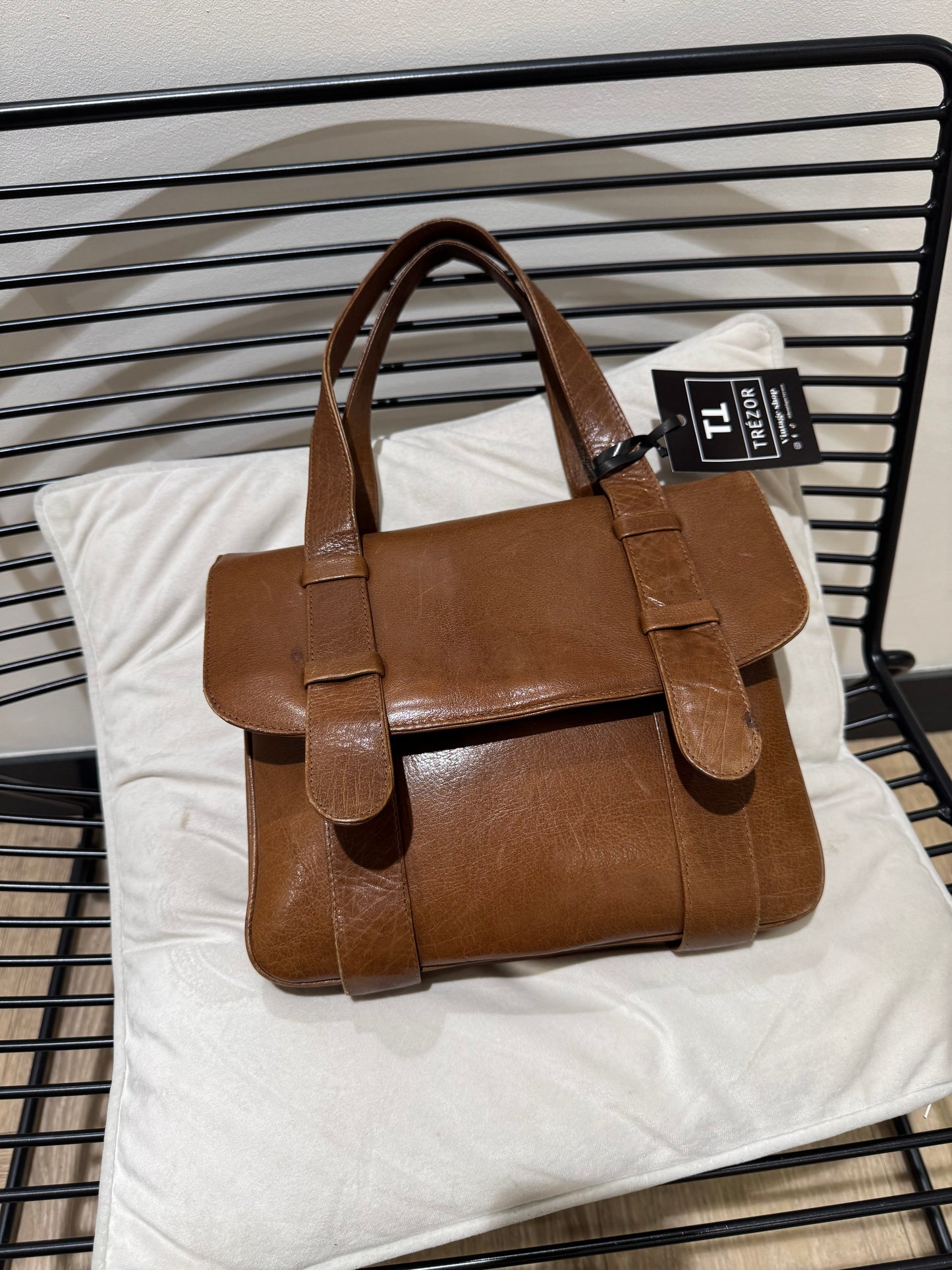 Sac à main vintage en cuir camel