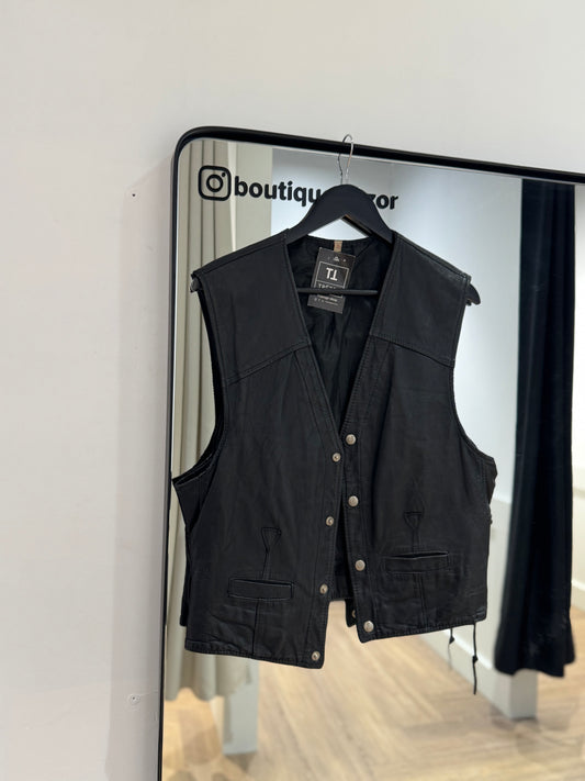 Gilet sans manches en cuir noir M
