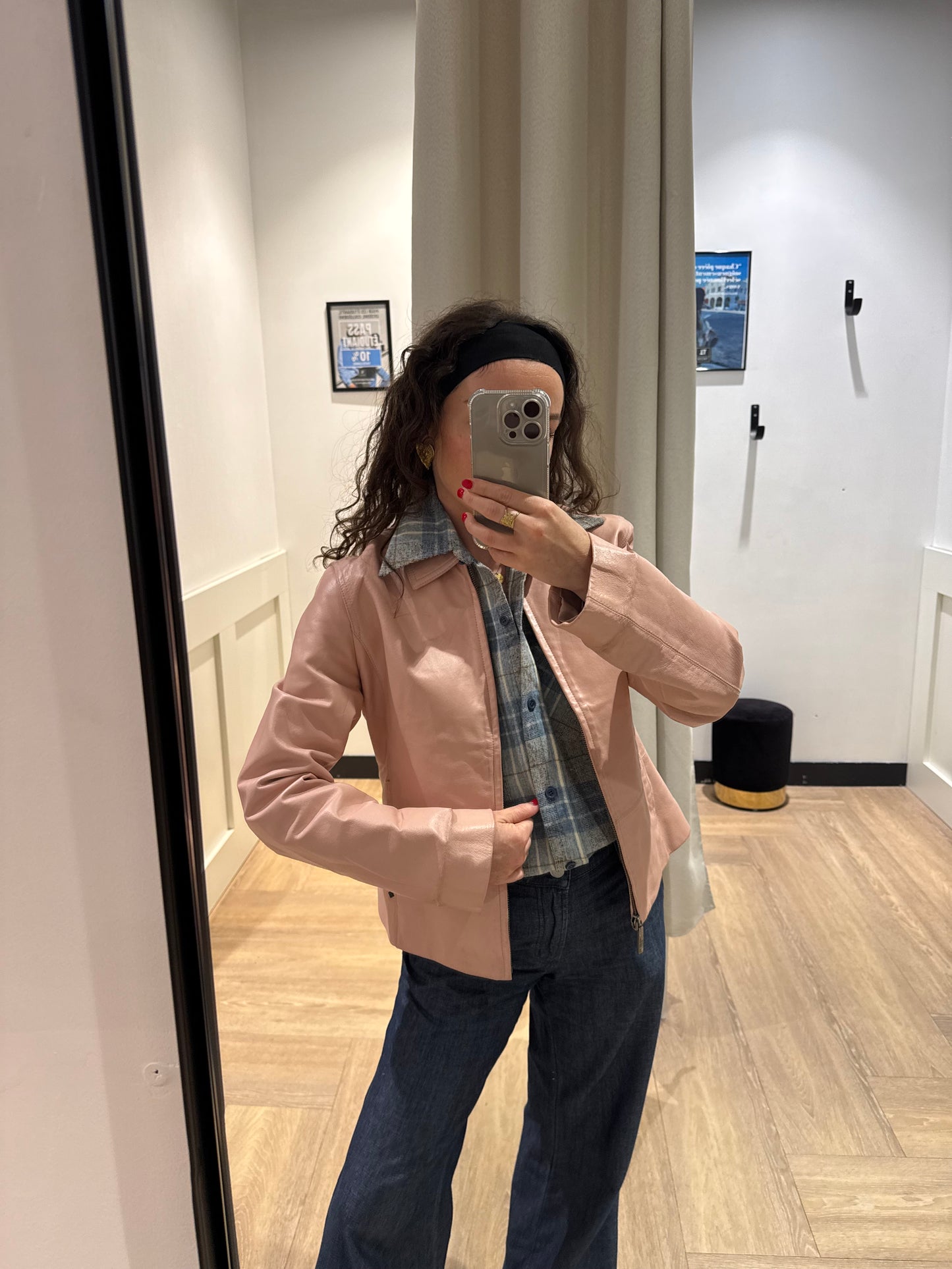 Veste en cuir vintage rose S