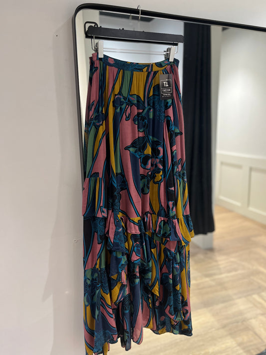 Jupe longue à motifs et volants S