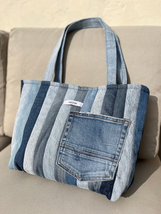 Sac cabas en jean patchwork Trézor