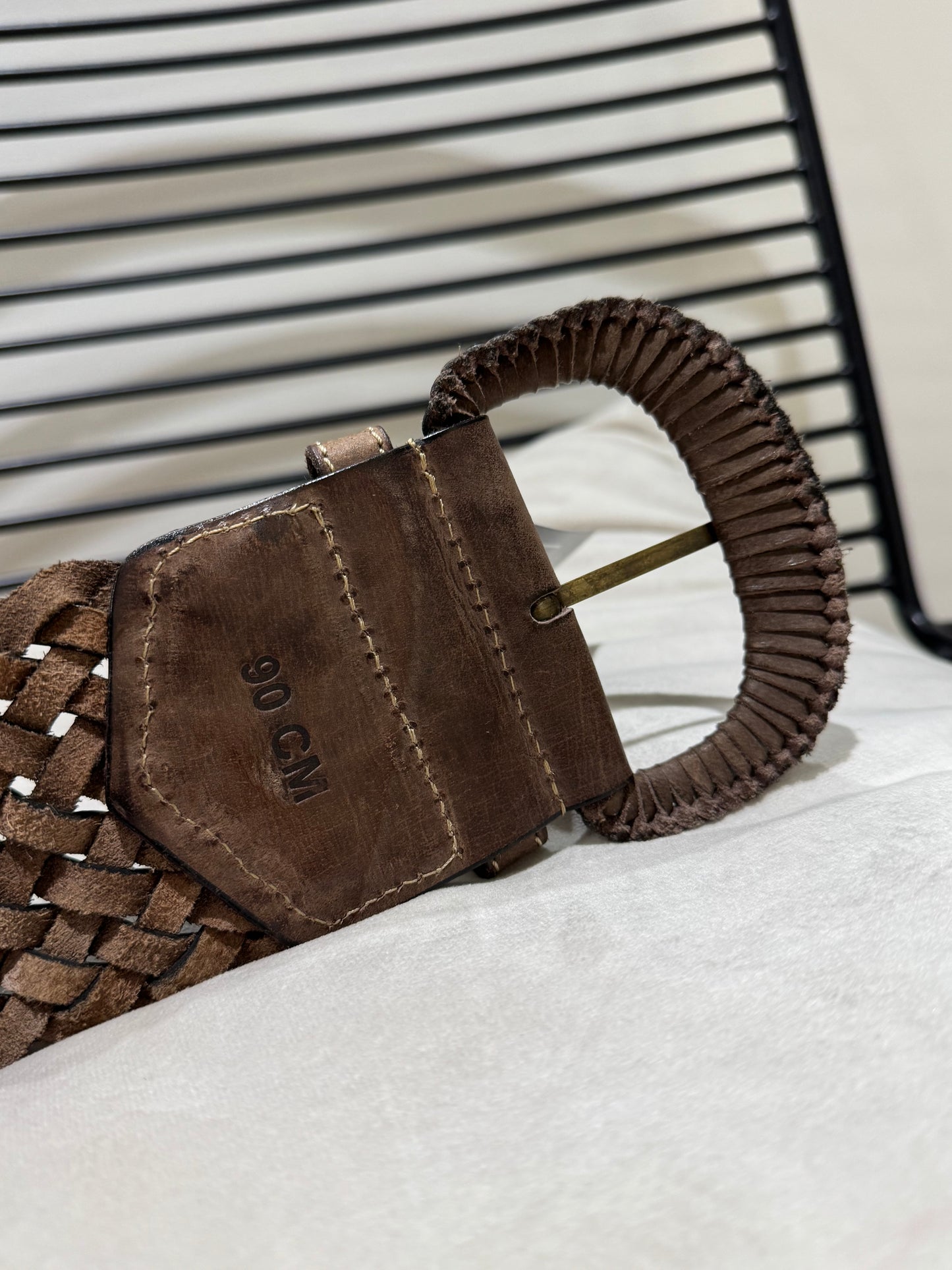 Ceinture large en cuir tressé 90cm