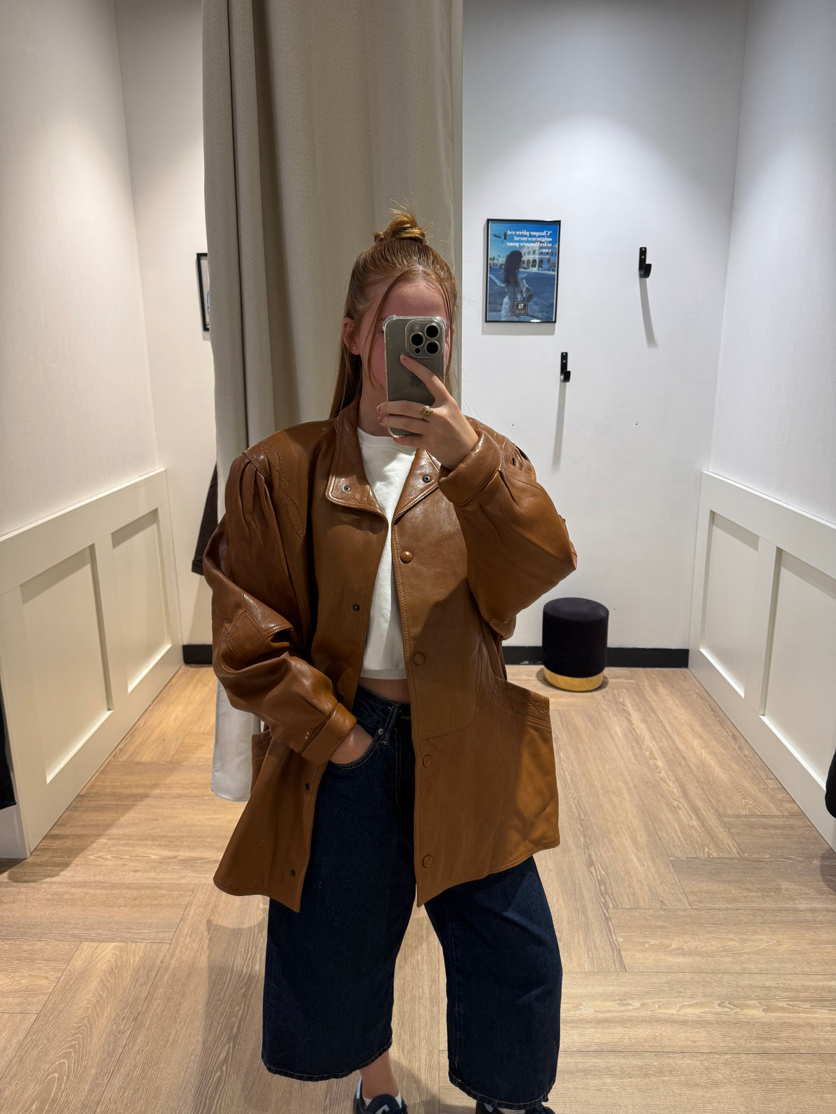 Veste en cuir vintage XL