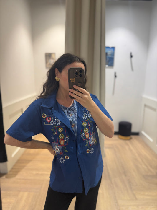 Chemise vintage à broderies S