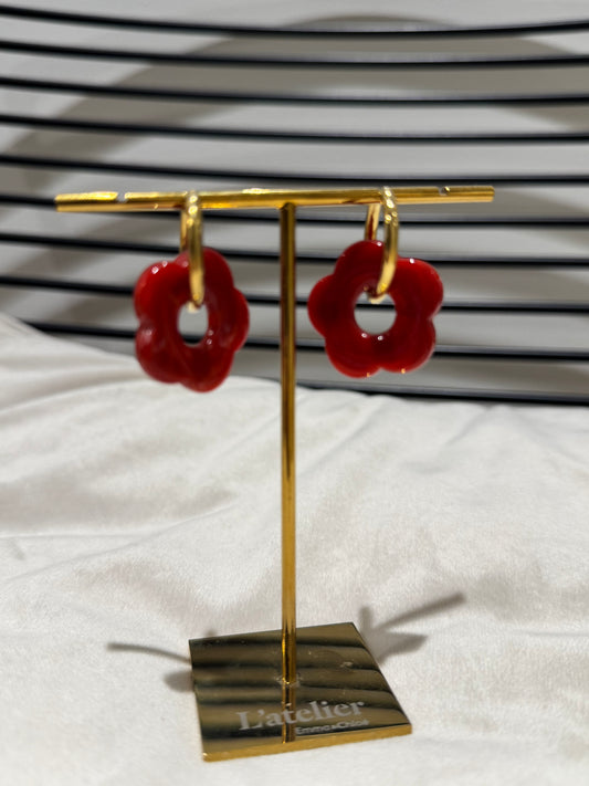 Boucles d’oreille fleurs rouges