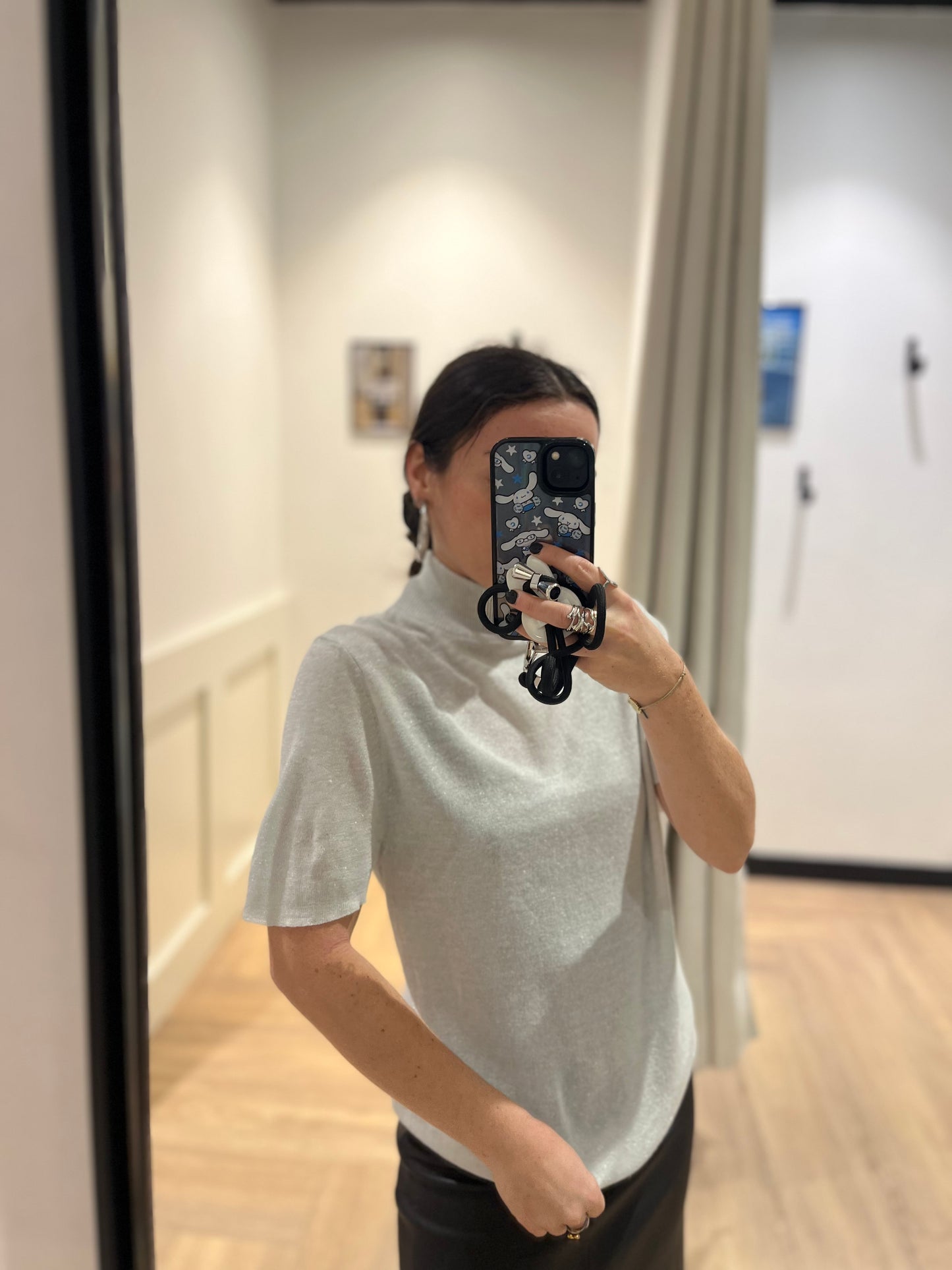 Top argenté à manches courtes S