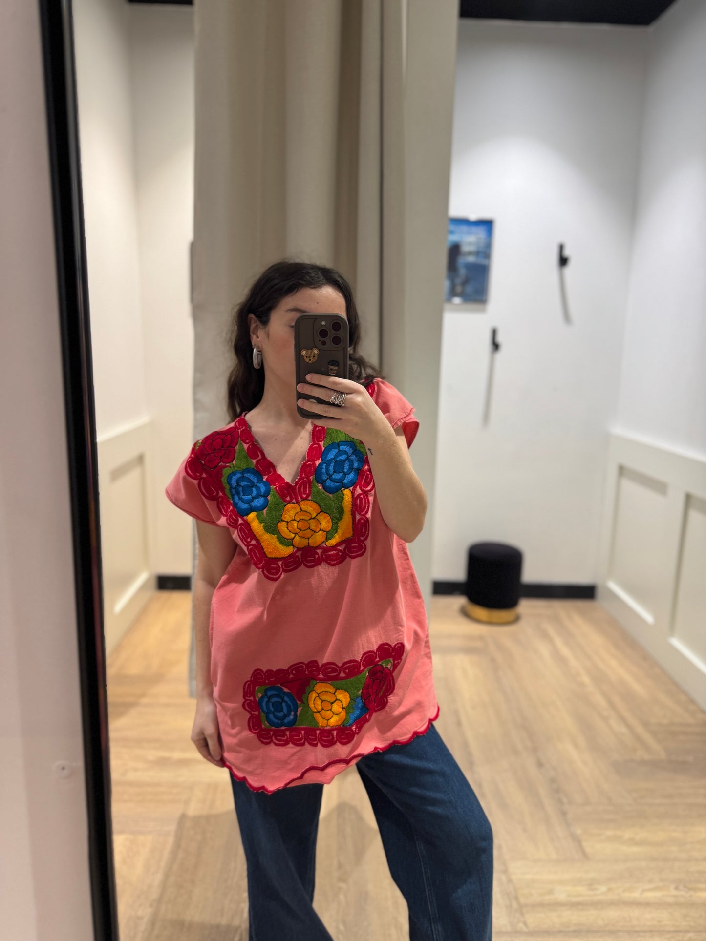 Blouse à broderies fleurs S/M