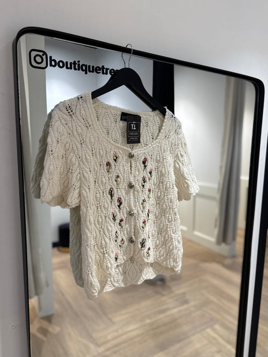 Cardigan à broderies fleurs M