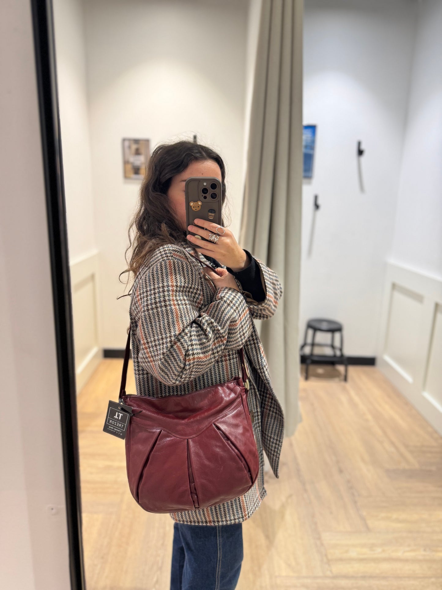 Sac vintage en cuir bordeaux