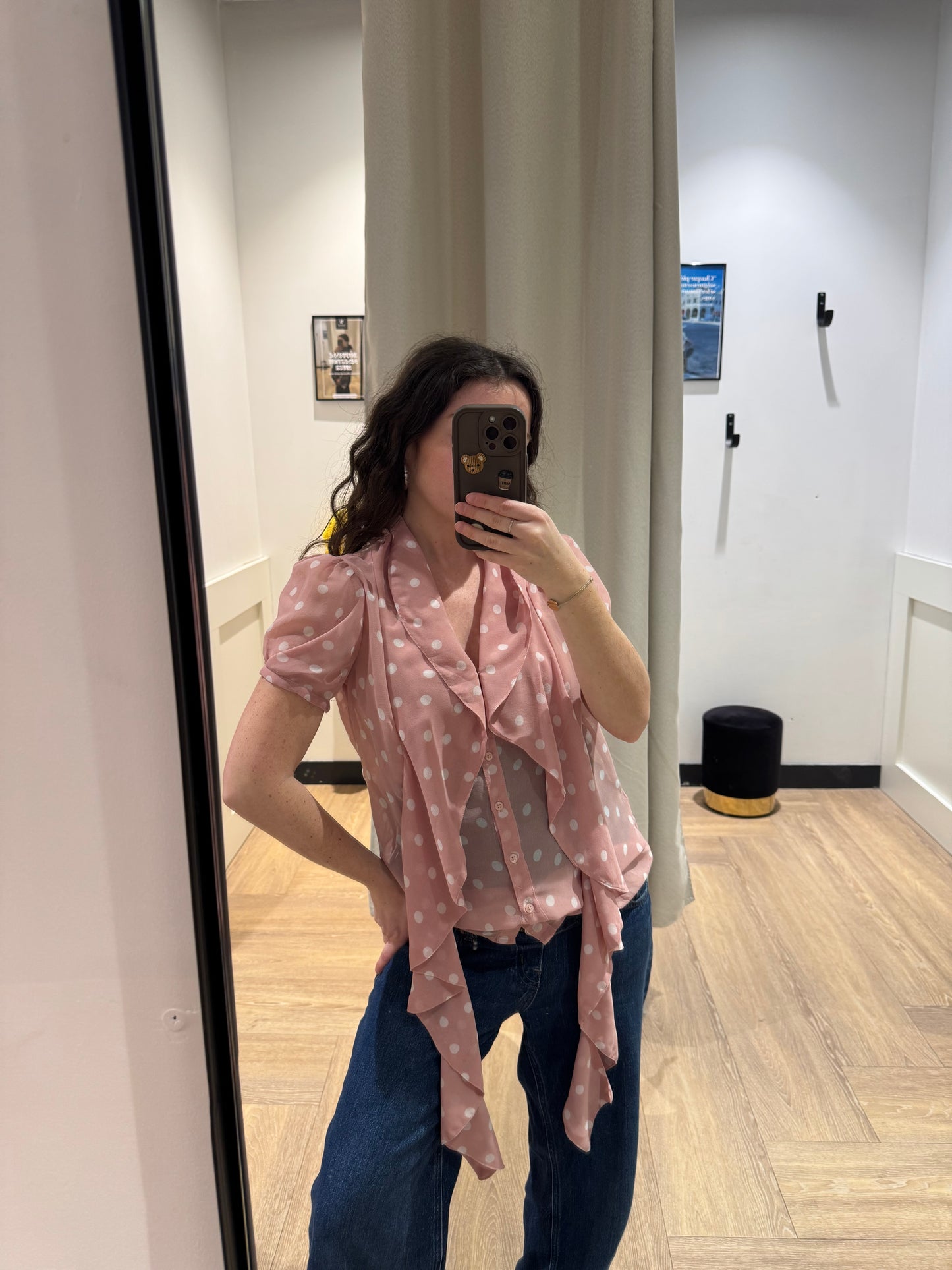 Blouse rose à pois XS/S